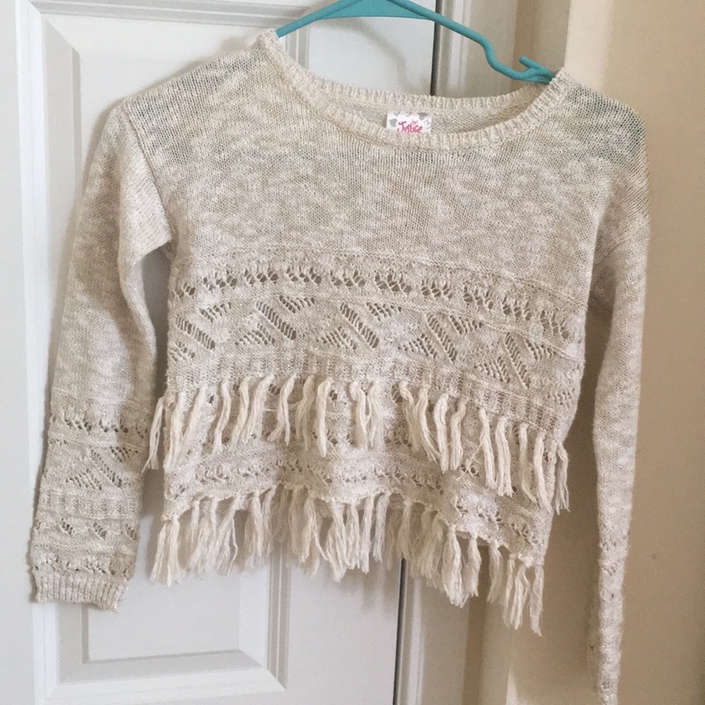 Justice girls cream fringe sweater